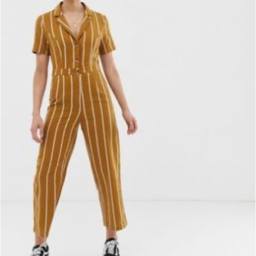 Urban Outfitters Mustard Yellow Striped Short Sleeve Jumpsuit Size S